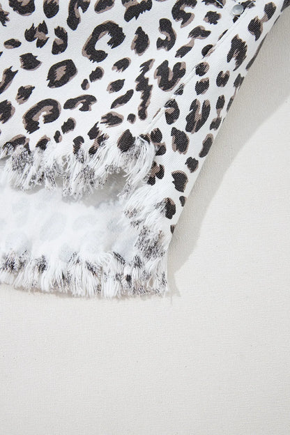 Leopard Frayed Hem Denim Shorts
