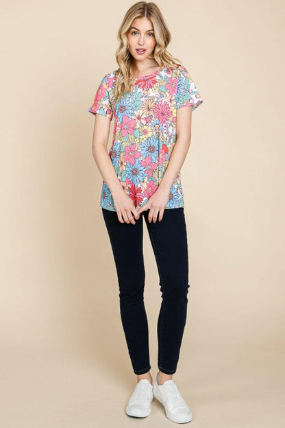 BOMBOM Floral Short Sleeve T-Shirt.