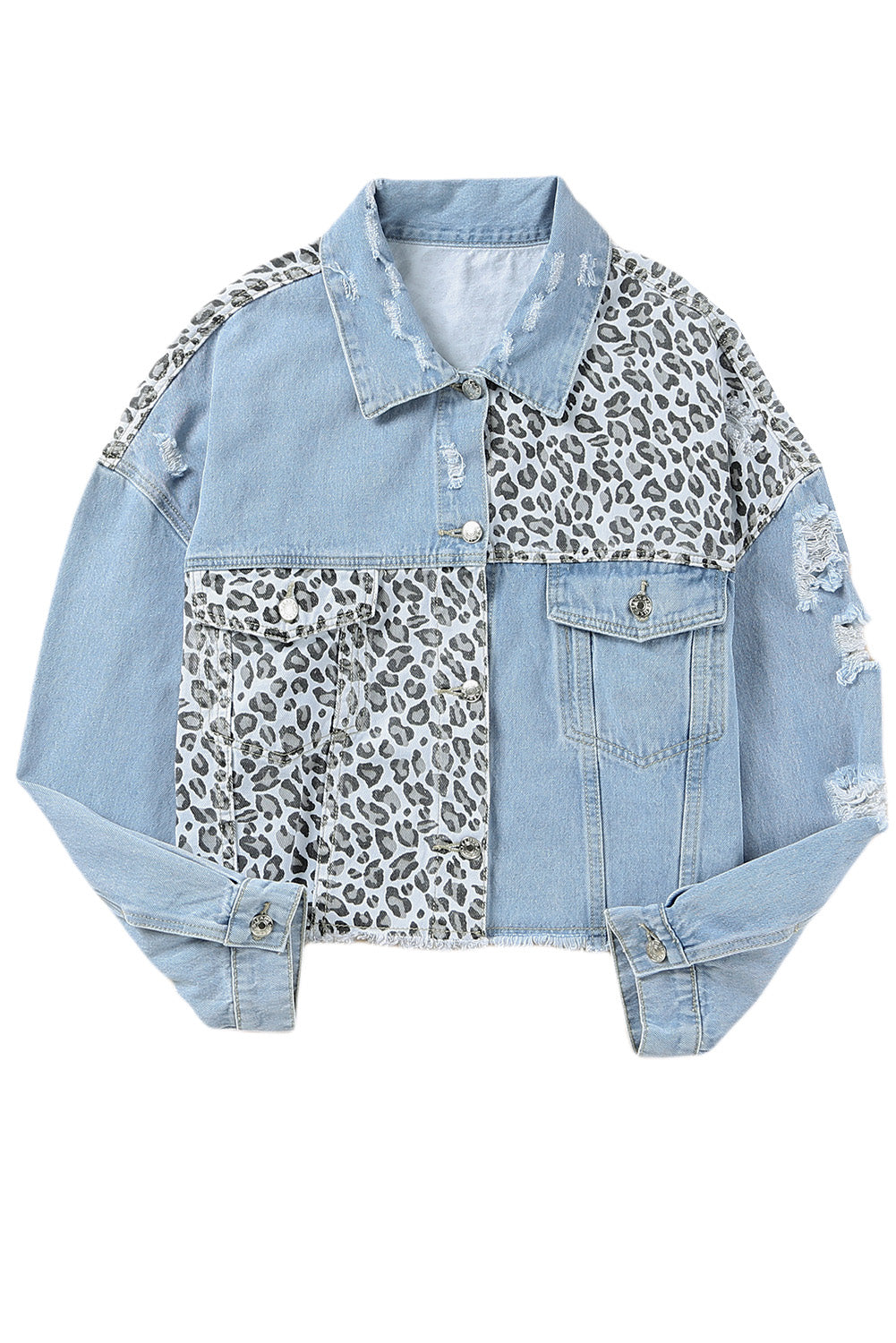 Fierce and trendy plus size leopard cropped denim jacket