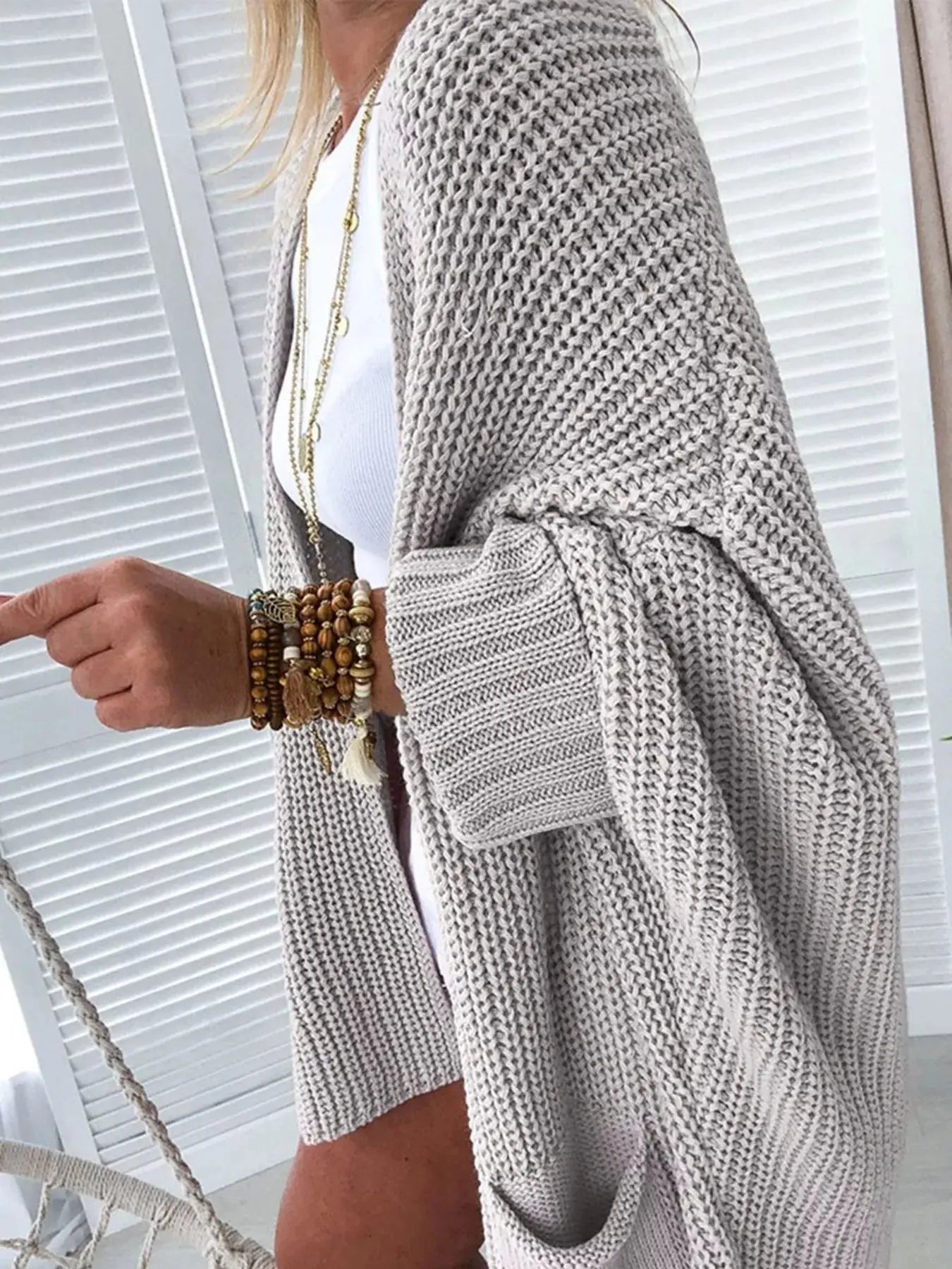 Oversized Fold Over Sleeve Open Front Cardigan Simply Love