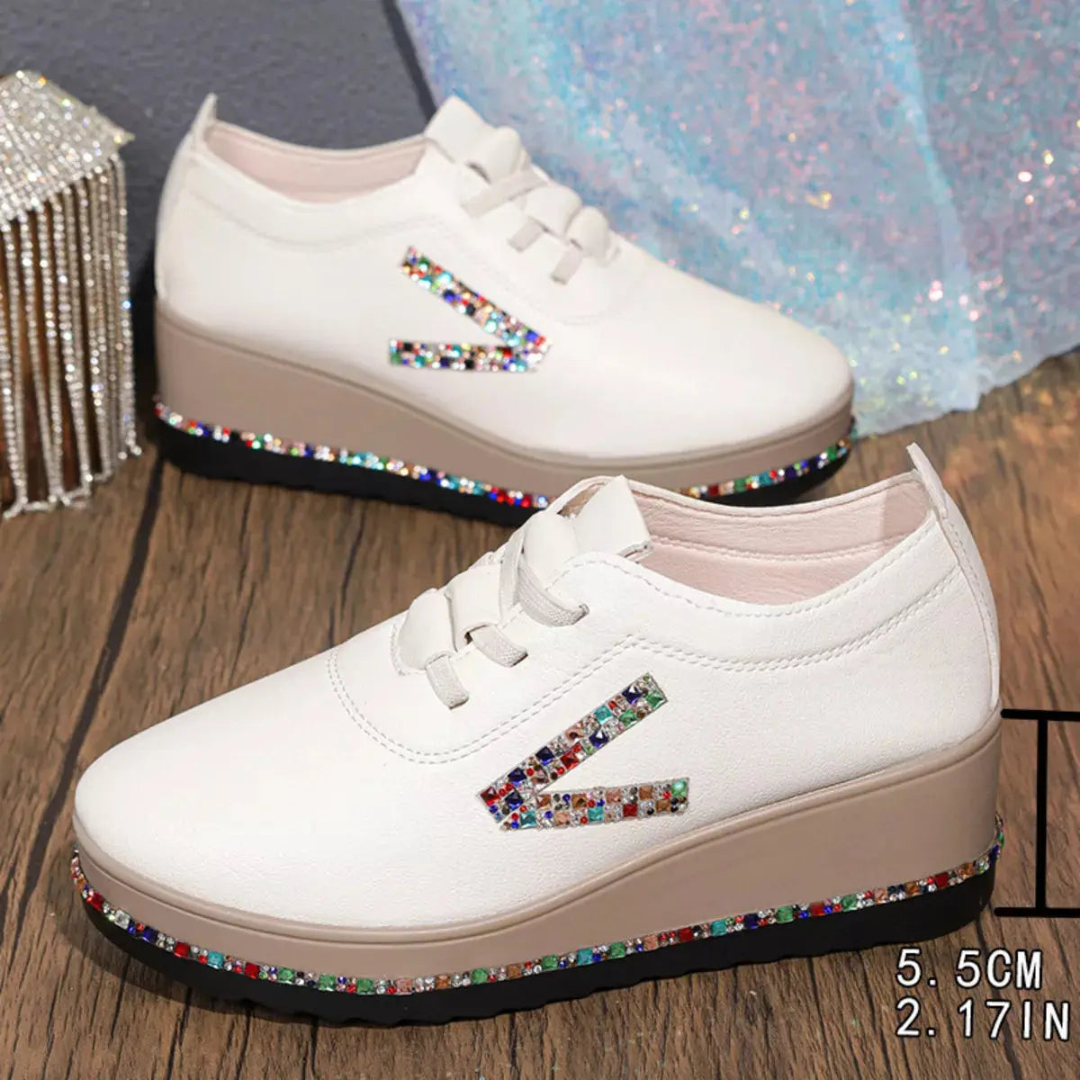 Rhinestone Round Toe Wedge Sneakers Simply Love
