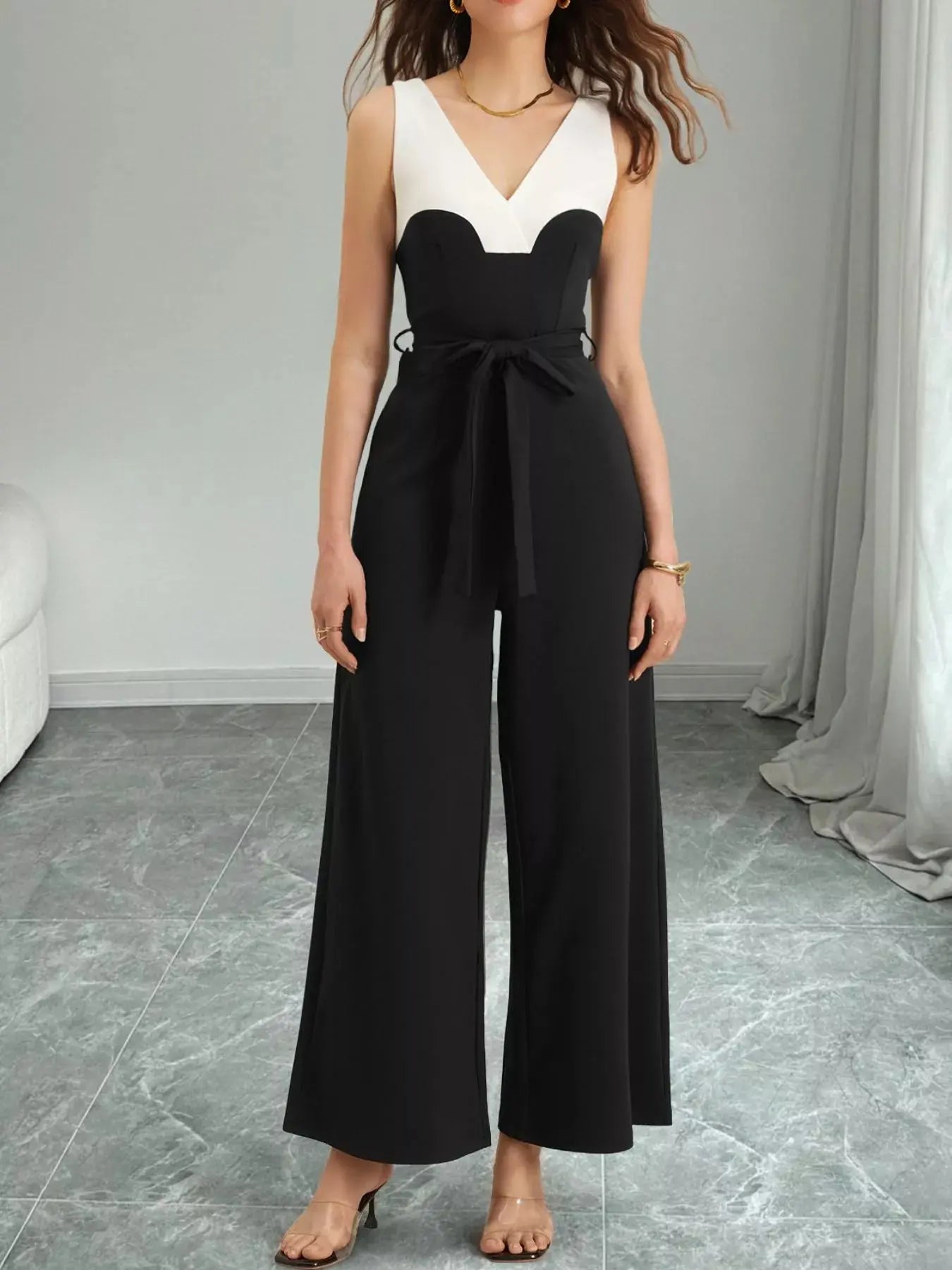 Color Block Wide Leg Jumpsuit Simply Love