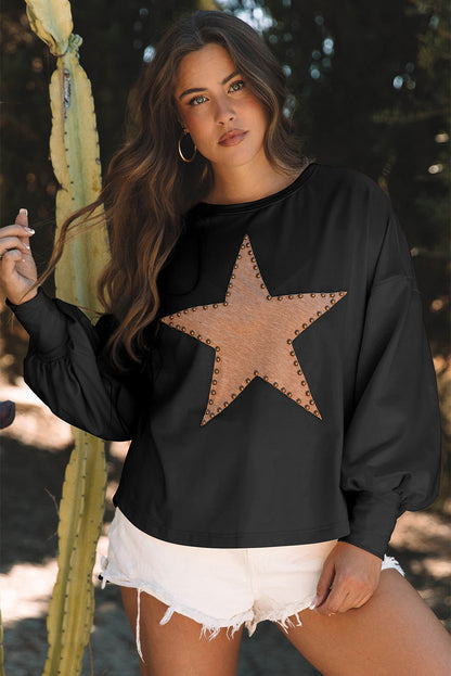 Black oversized studded star top