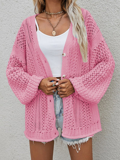 Openwork Button Front Cardigan.