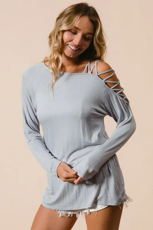 BiBi Jersey Knit One Shoulder Top with Criss Cross - Love Salve 