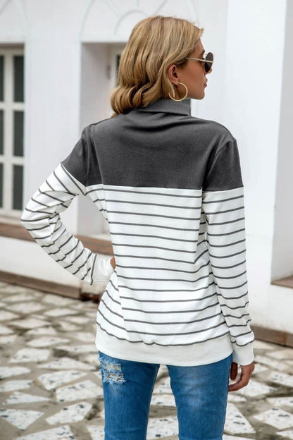 Striped Contrast Turtleneck Sweater.