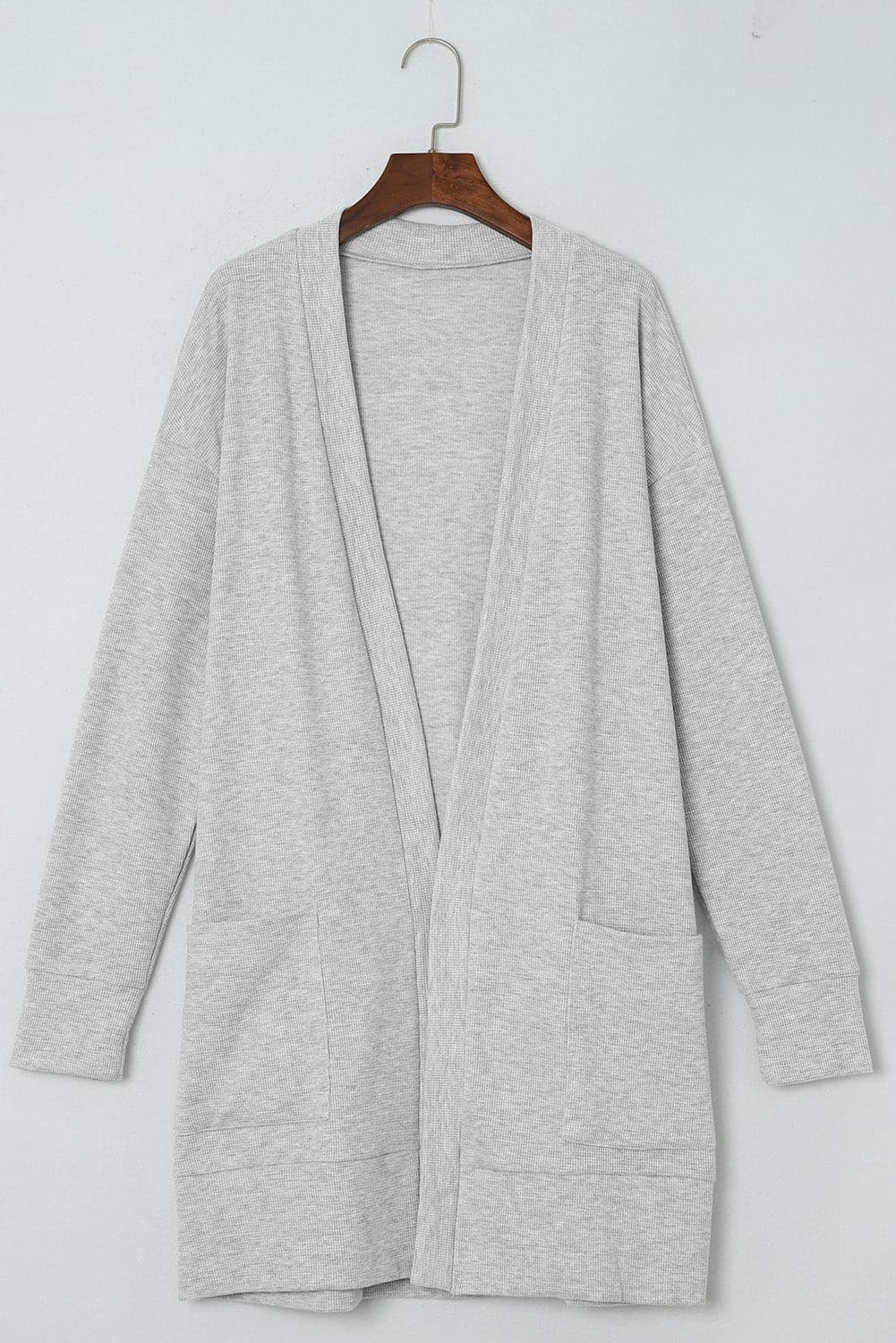 Pocketed Open Front Long Sleeve Cardigan.