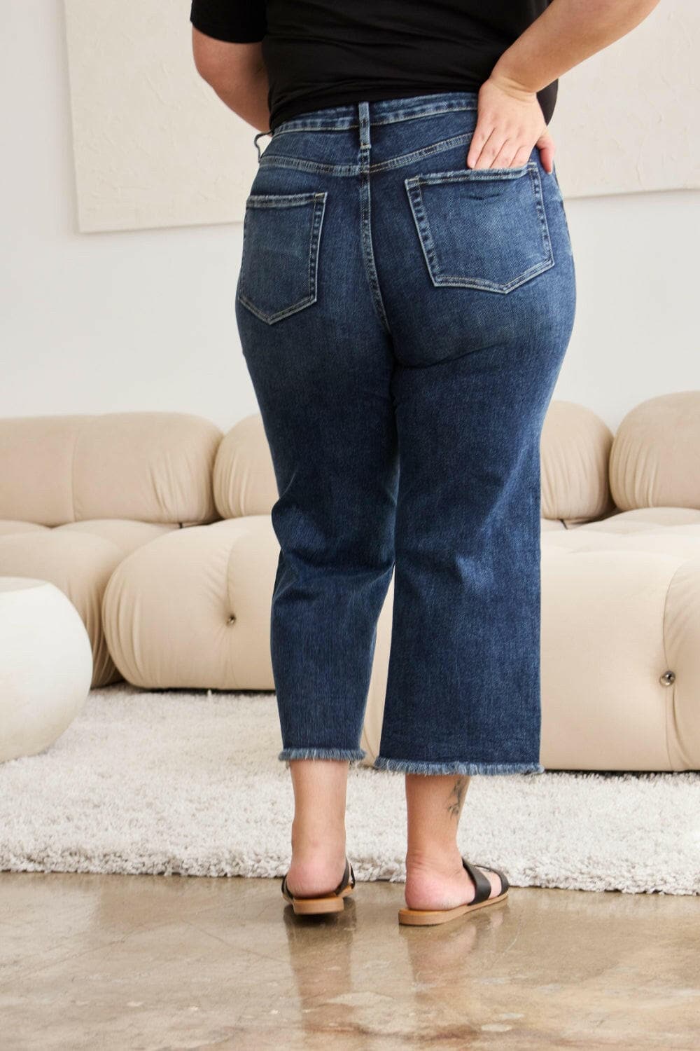 RFM Full Size Tummy Control High Waist Raw Hem Jeans.