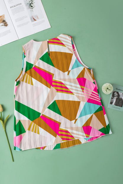 Vibrant geometric print pleated tank top for effortless style