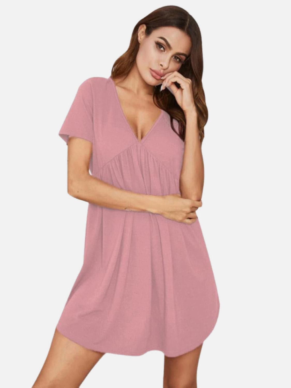 V-Neck Short Sleeve Lounge Dress.