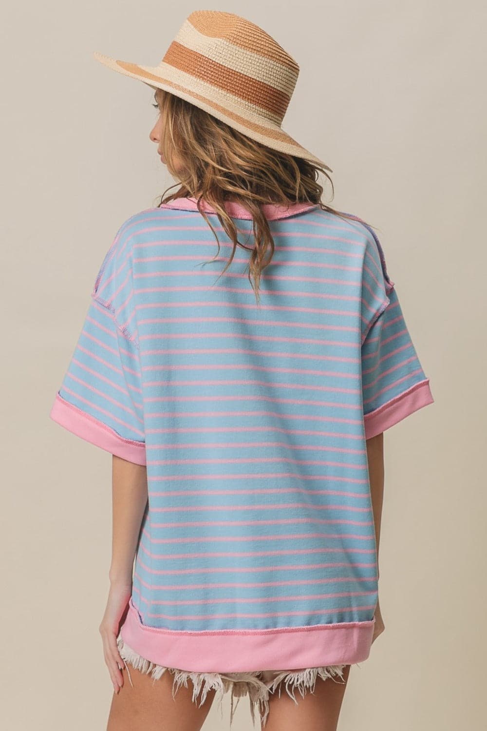 BiBi Exposed Seam Stripe Contrast T-Shirt.