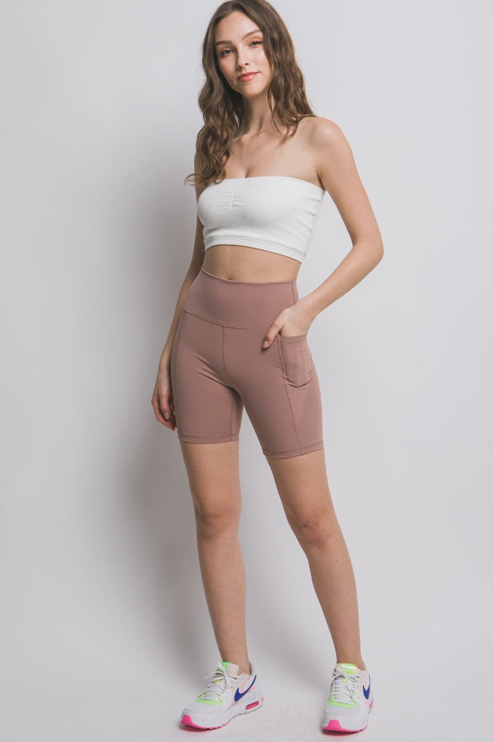 Love Tree High Waist Seam Detail Active Shorts.