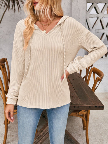 Casual elegance dropped shoulder long sleeve hoodie