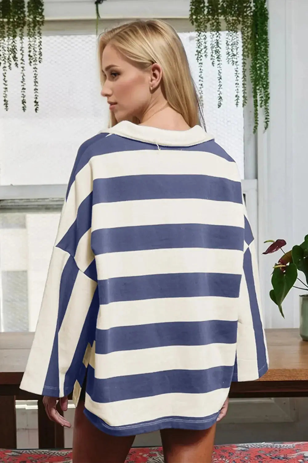 Oh Striped Johnny Collar Long Sleeve T-Shirt - Love Salve