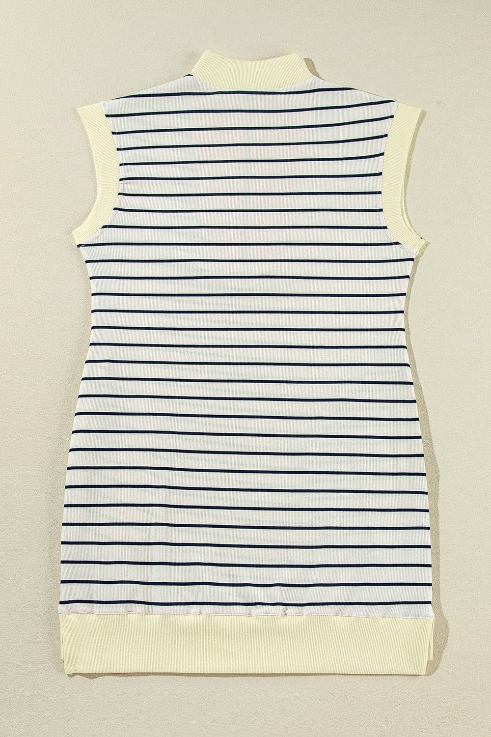 Slit Striped Collared Neck Cap Sleeve Mini Dress.