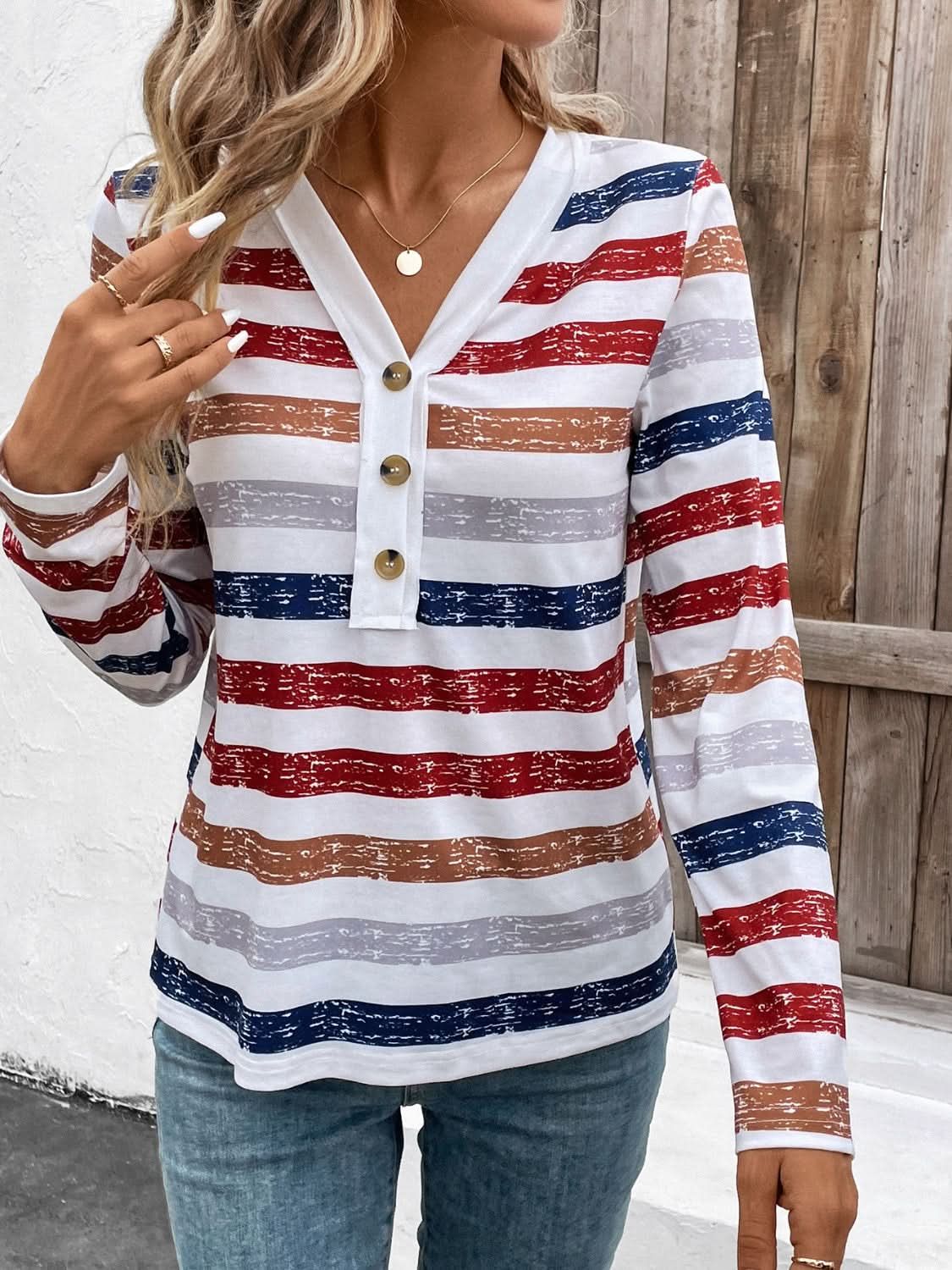 Vibrant striped v-neck long sleeve top