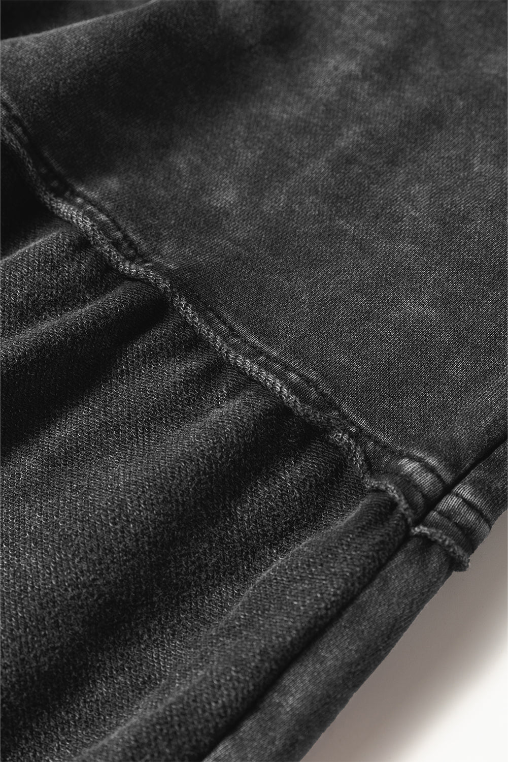 Premium Black Mineral Wash Tiered Wide Leg Patchwork Drawstring Pants