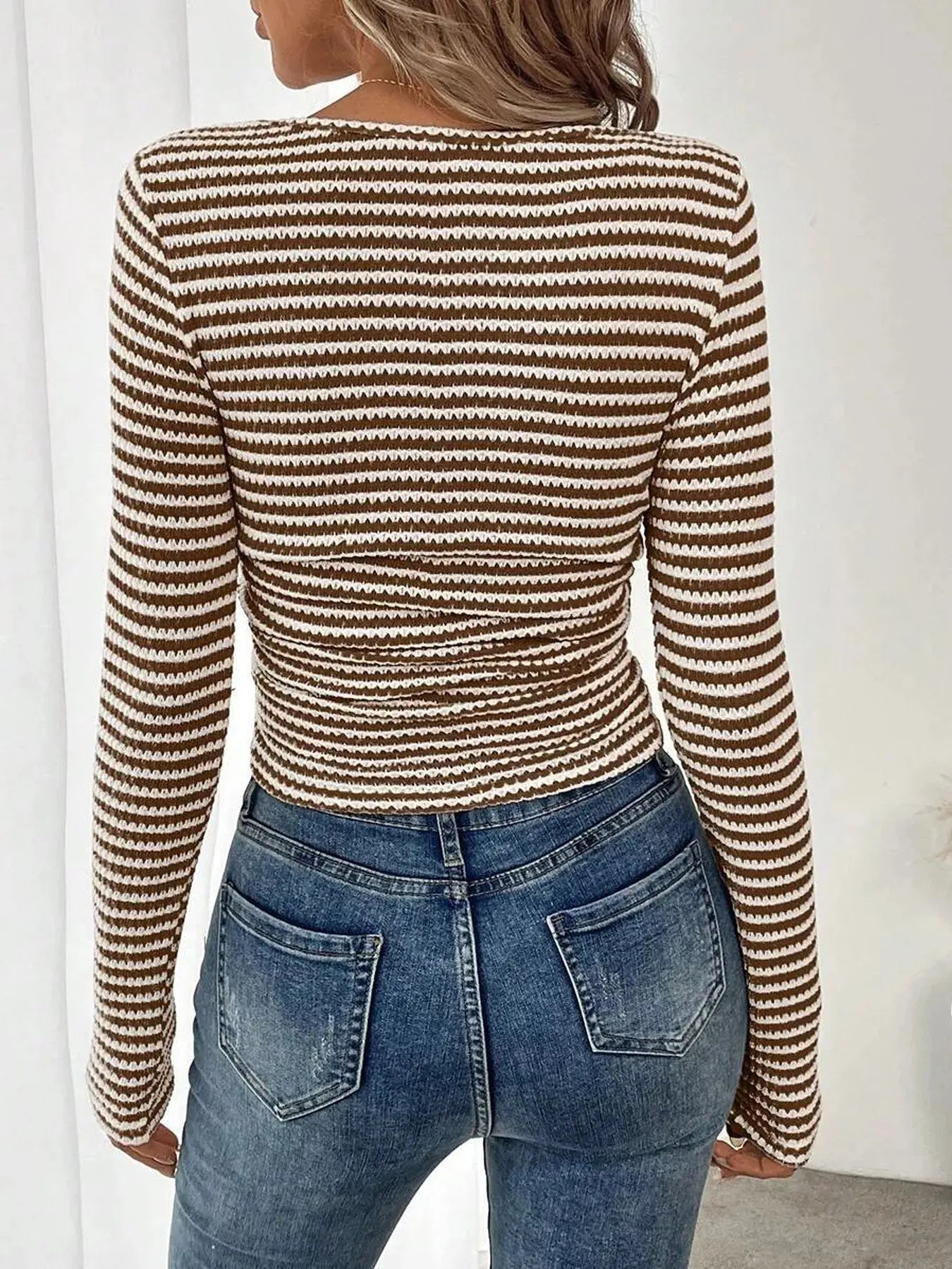 Striped Square Neck Long Sleeve T-Shirt Simply Love