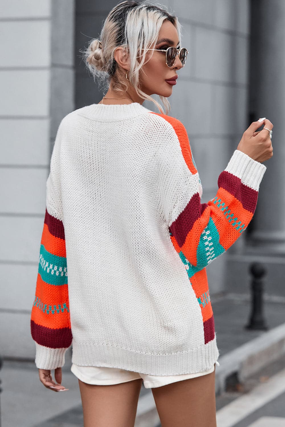 Striped Round Neck Long Sleeve Sweater.