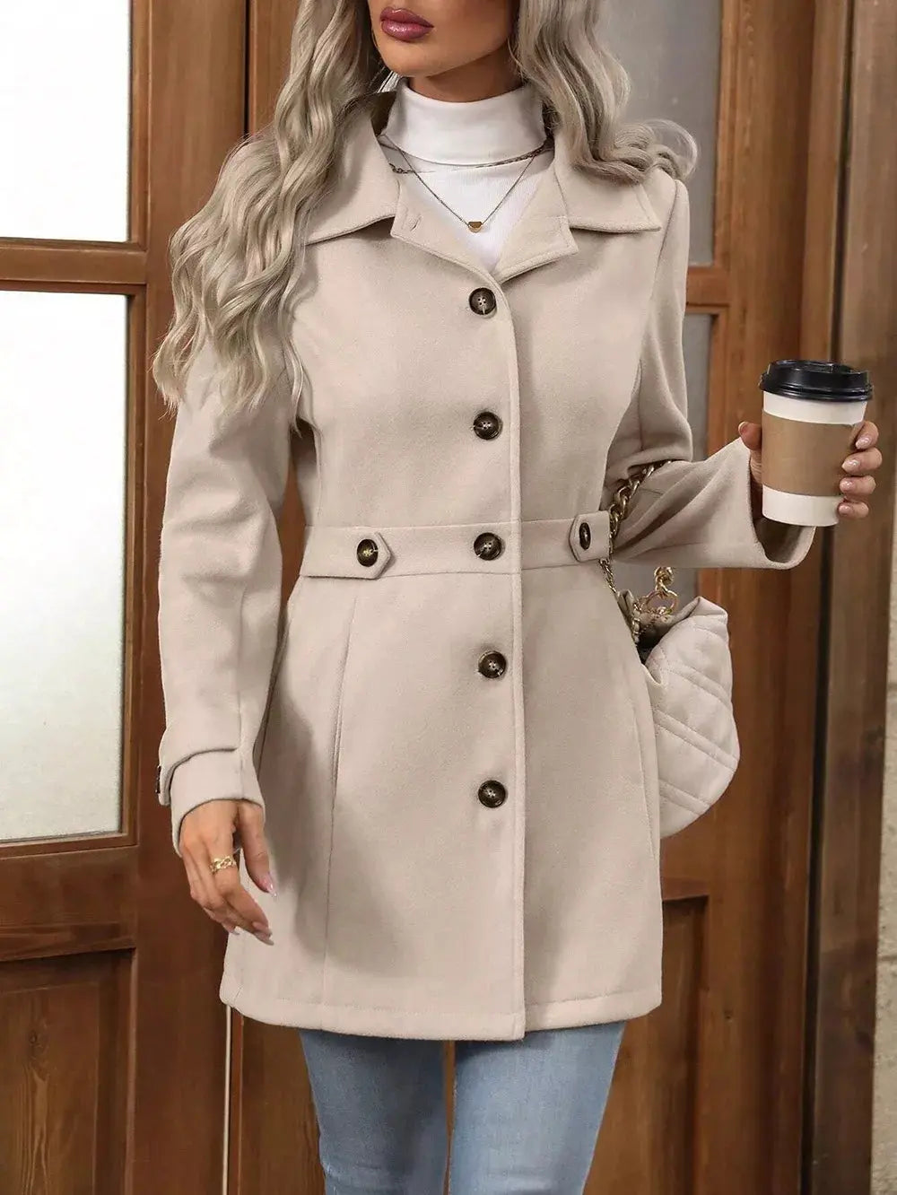 Collared Neck Button Up Coat Simply Love