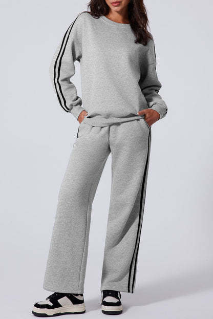 Light grey side stripe activewear set