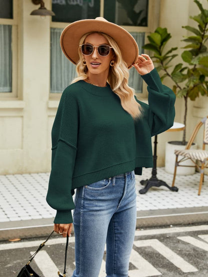 Round Neck Lantern Sleeve Sweater.