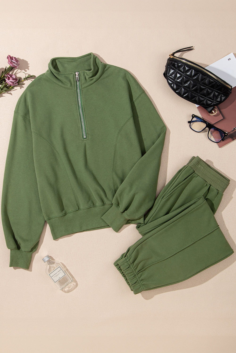 Vineyard Green Half Zip Pullover And Joggers Active Set Dear-Lover Dropshipping