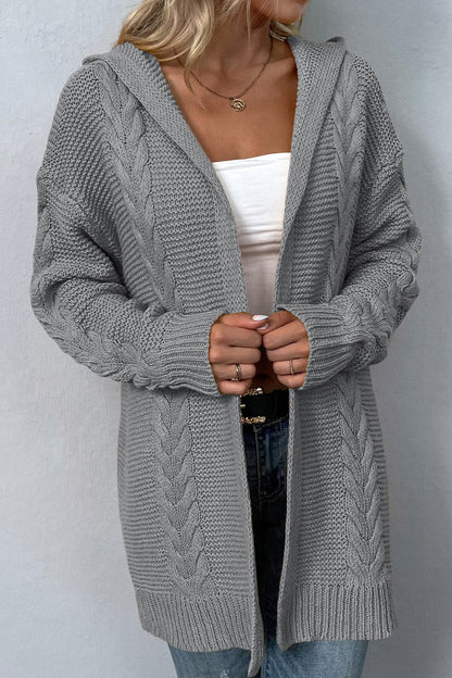 Cable-Knit Dropped Shoulder Hooded Cardigan.