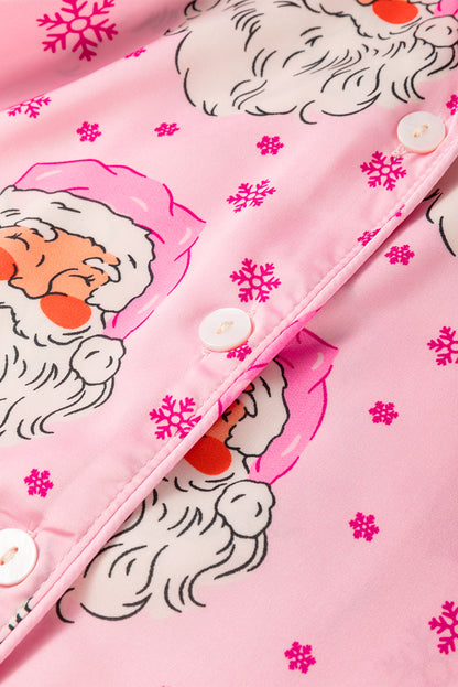 Pink Santa Claus Snowflake Long Sleeve Shirt Christmas Pajama Set