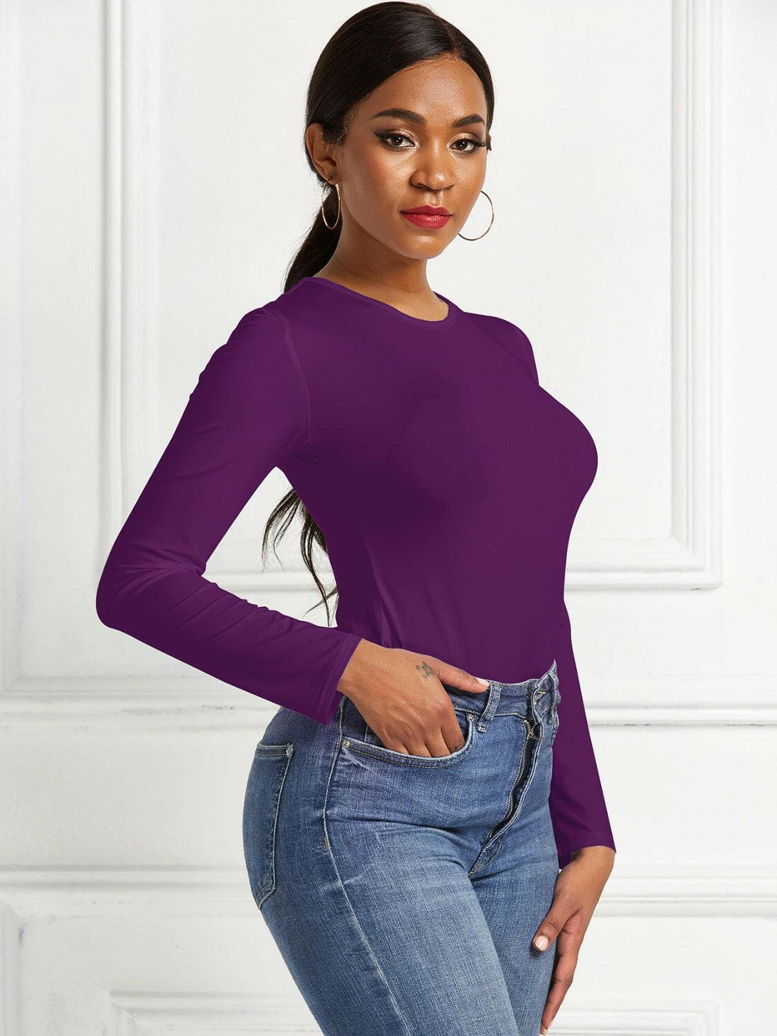 Round Neck Long Sleeve Bodysuit.