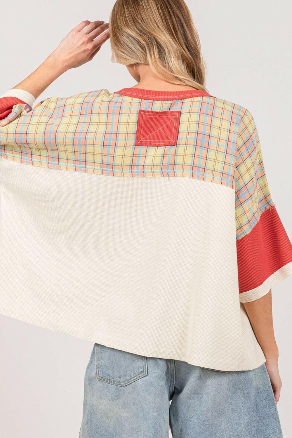 SAGE + FIG Round Neck Plaid Star Patch T-Shirt.