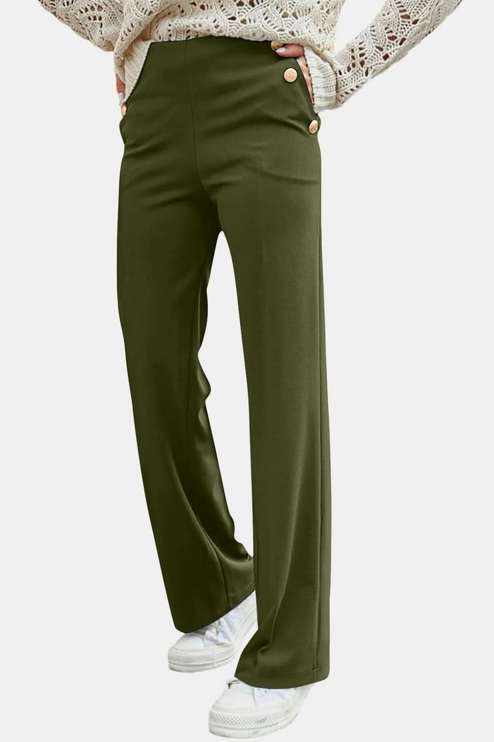 Button-Detail High Waist Trousers