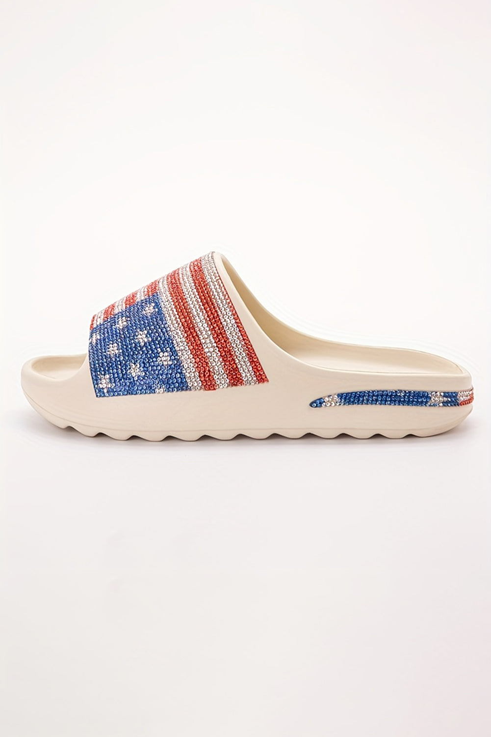 White Rhinestone American Flag Thick Sole Slippers