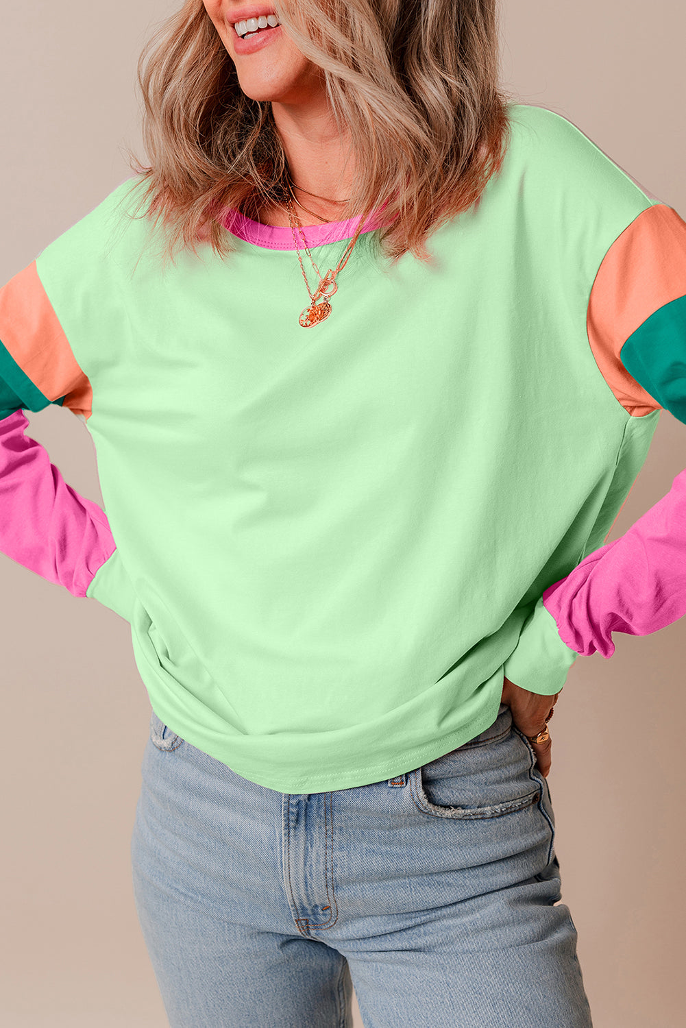 Oversized green colorblock top