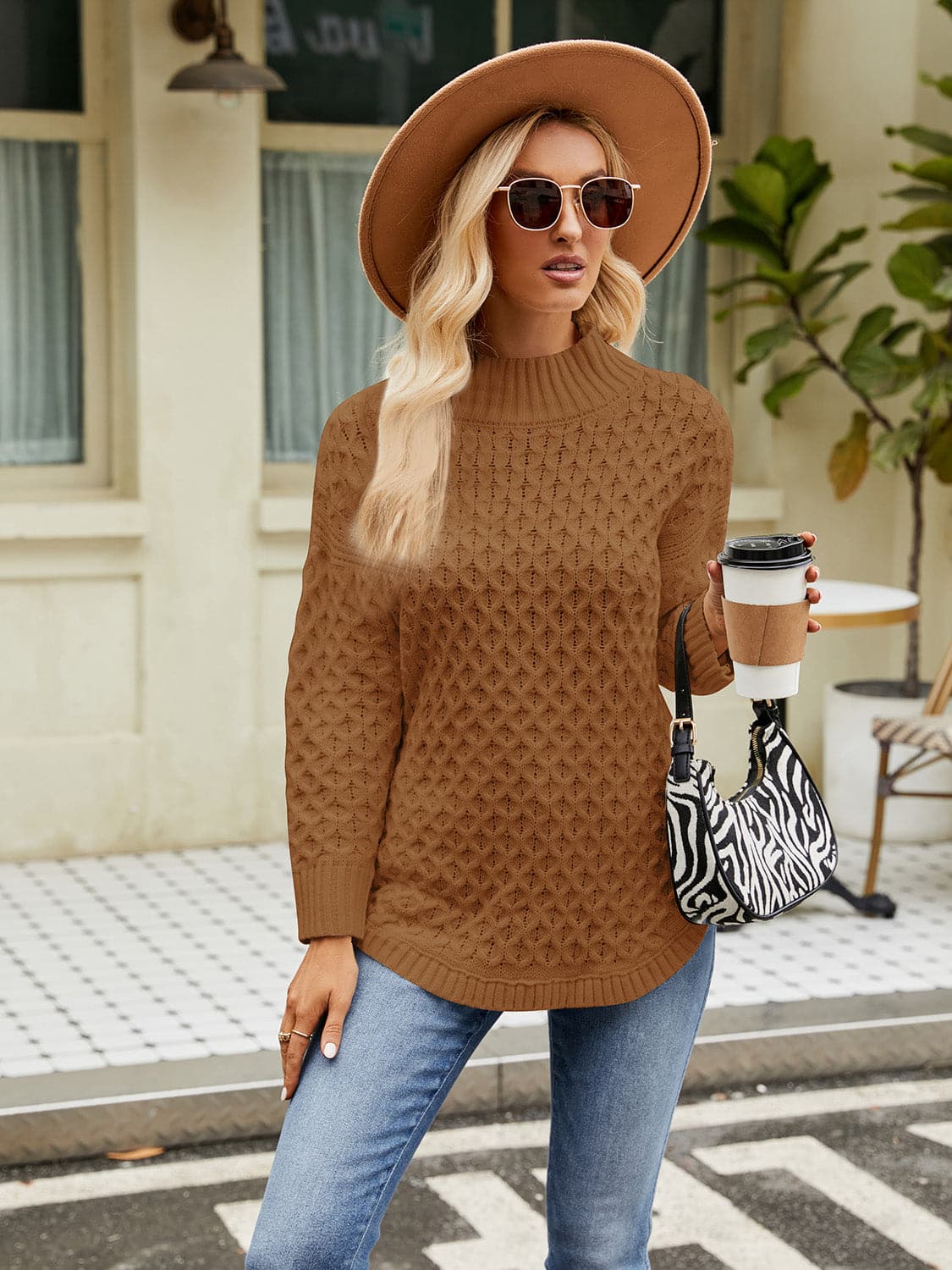 Mock Neck Slit Sweater.