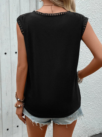 Lace Round Neck Cap Sleeve T-Shirt.