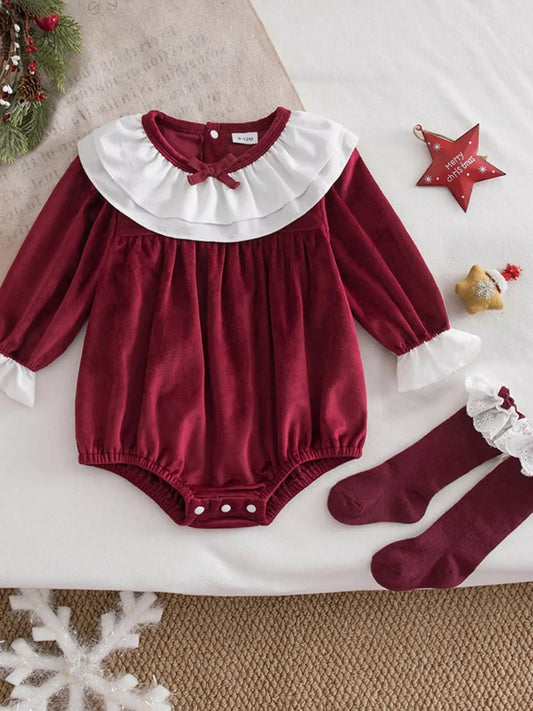 Children's Christmas Velvet Bodysuit and Socks Set Simply Love