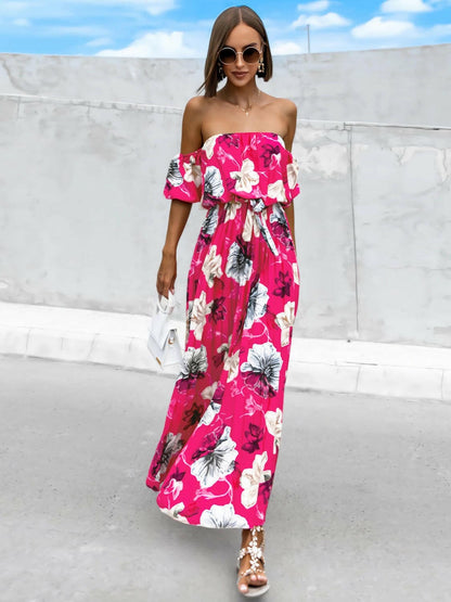 Pleated Floral Off-Shoulder Short Sleeve Midi DressPleated Floral Off-Shoulder Short Sleeve Midi Dress
 Step into elegance with our Pleated Floral Off-Shoulder Short Sleeve Midi Dress. Embrace sophistication effortleLove Salve -Shoulder Short Sleeve Midi Dressjust arrived