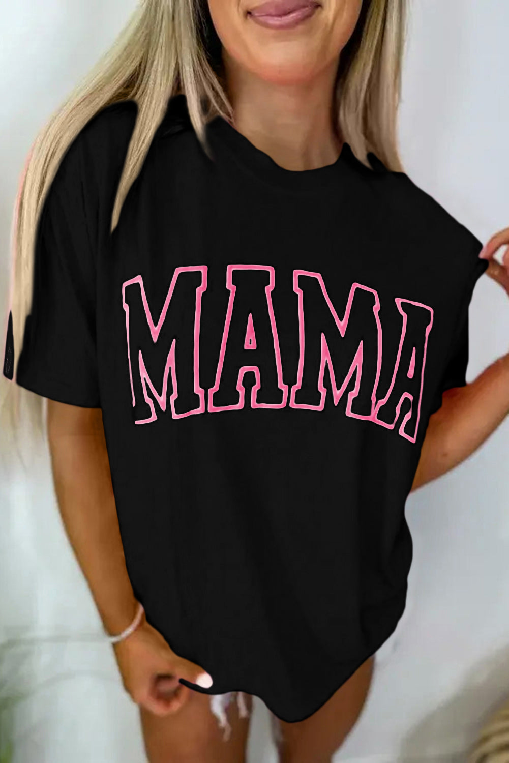 Black MAMA Letter Graphic Neon T Shirt for Stylish Moms