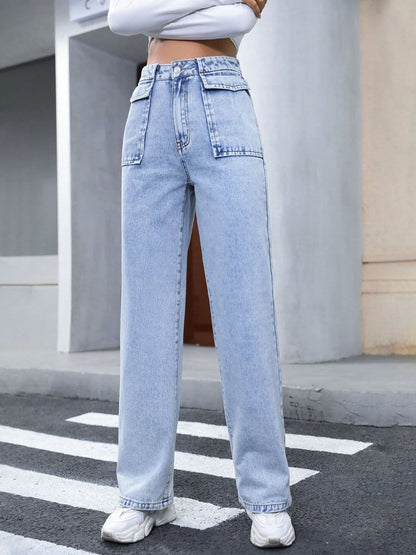 High Waist Straight Jeans.