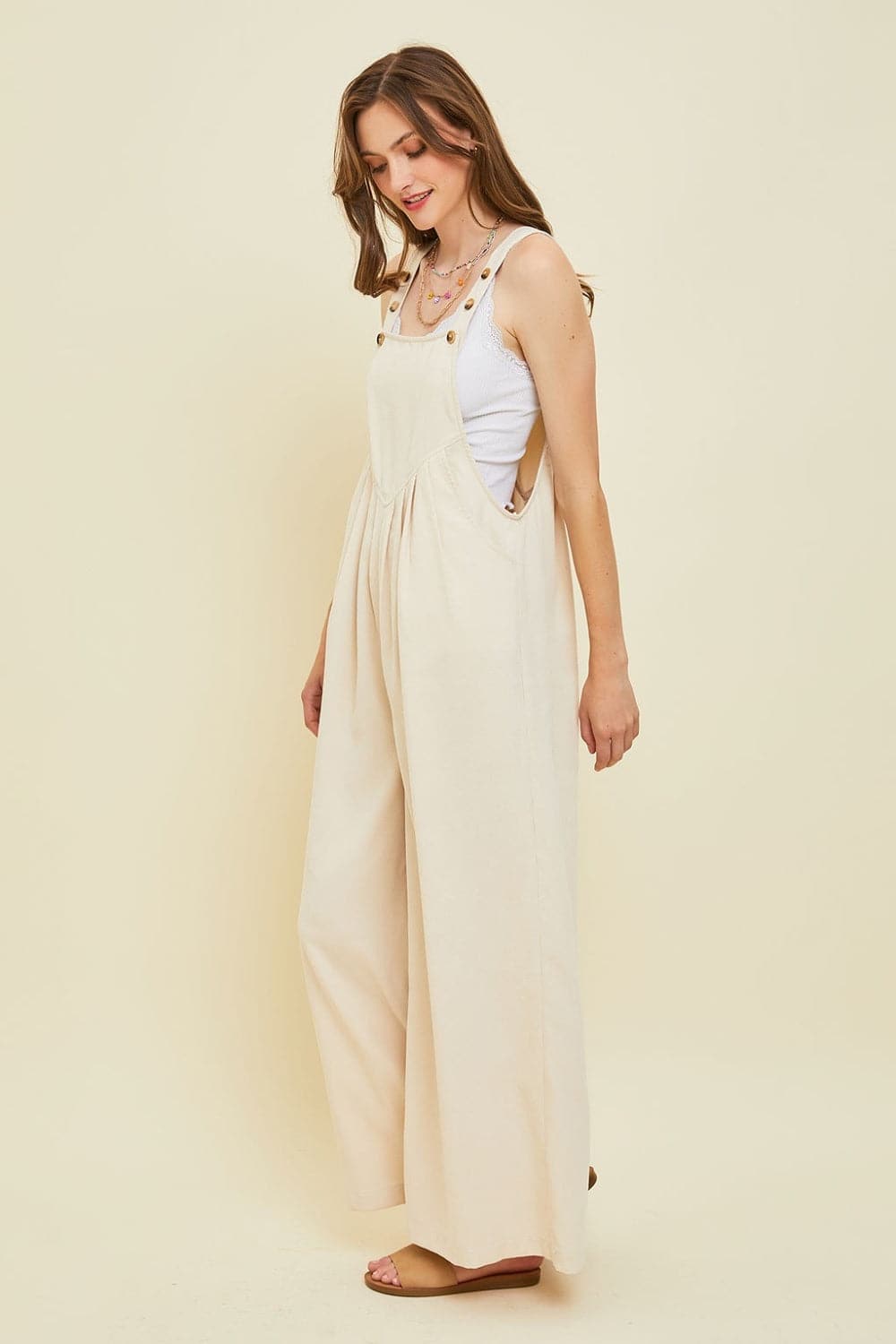 HEYSON Full Size Corduroy Sleeveless Wide-Leg Overall.