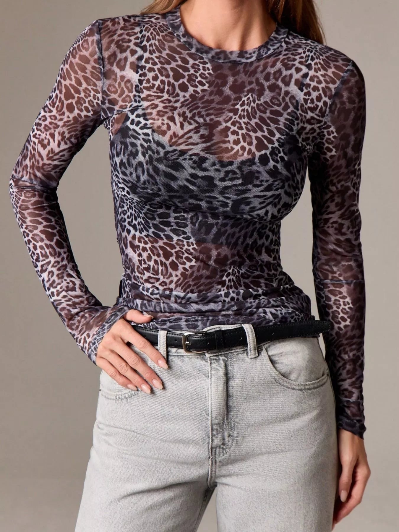 Sheer Leopard Print Long Sleeve Top Simply Love