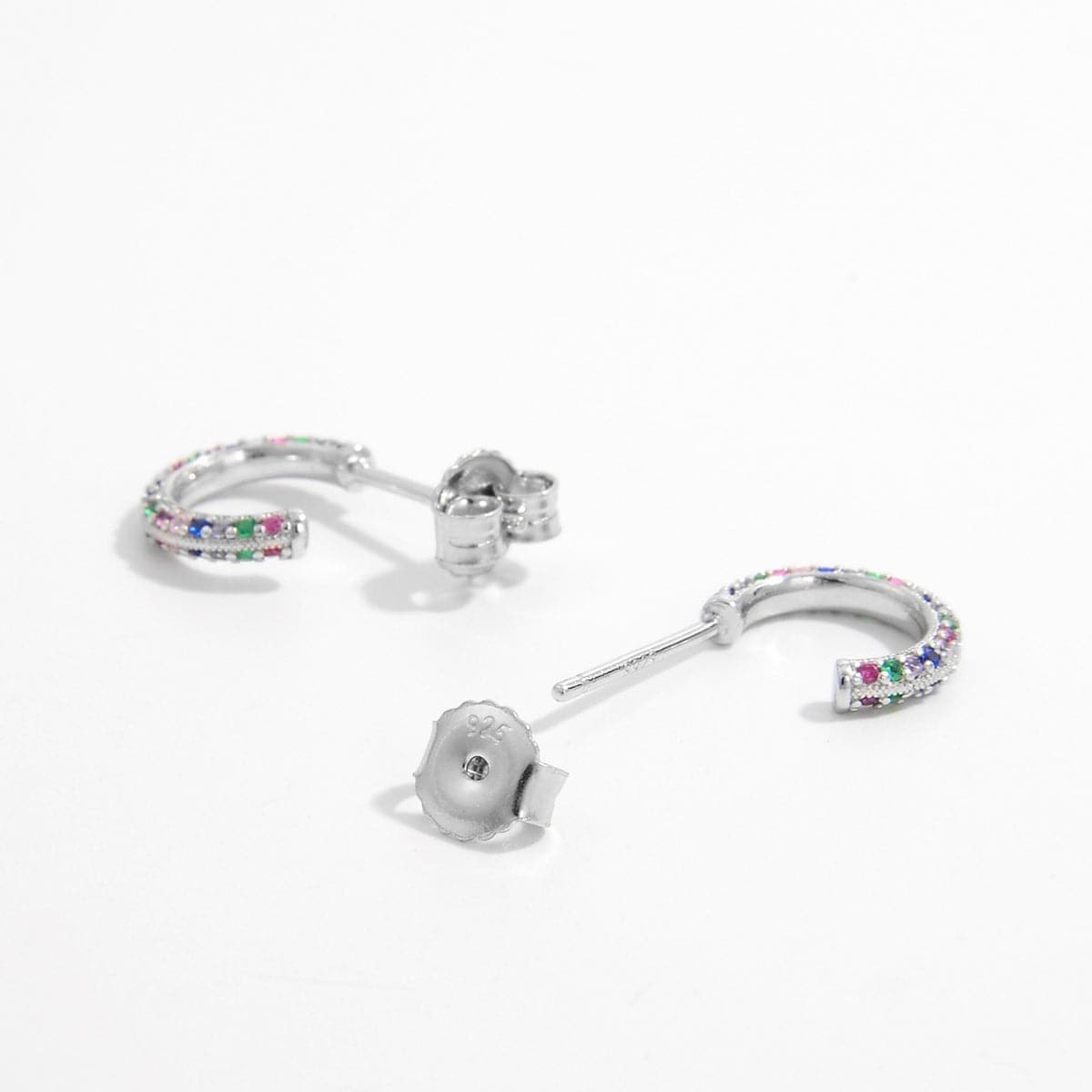 925 Sterling Silver Contrast Zircon Earrings.