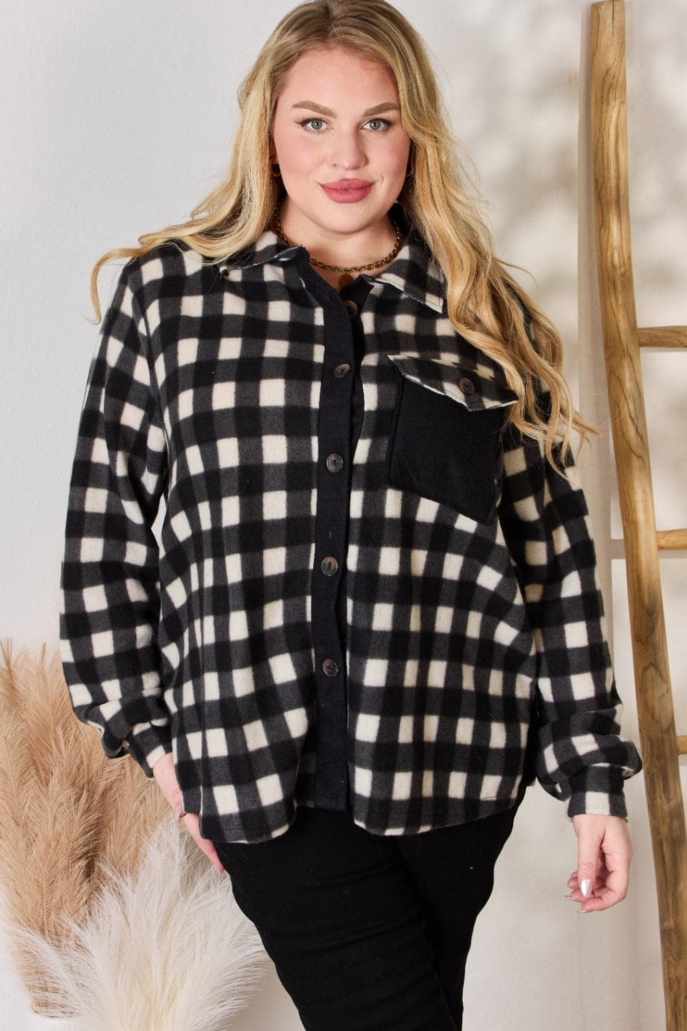 Hailey & Co Full Size Plaid Button Up Jacket.