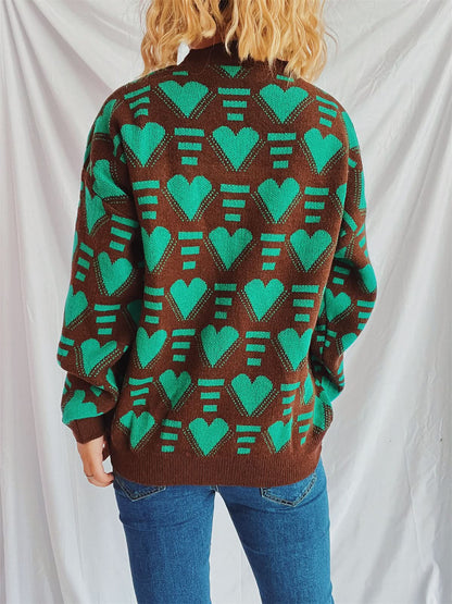 Heartfelt Contrast Long Sleeve Sweater with Dropped Shoulders