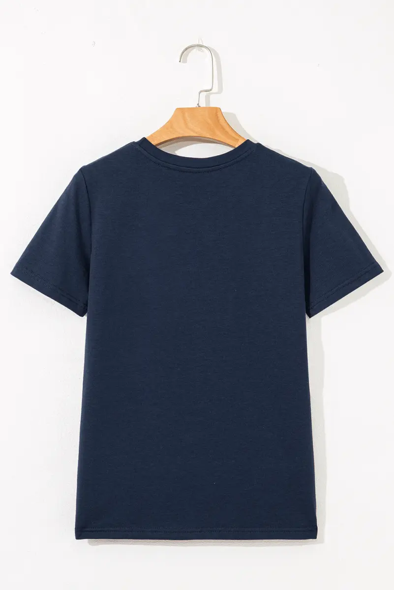 Dirty Blue Solid Color Toothpick Stripe Round Neck T Shirt - Love Salve 