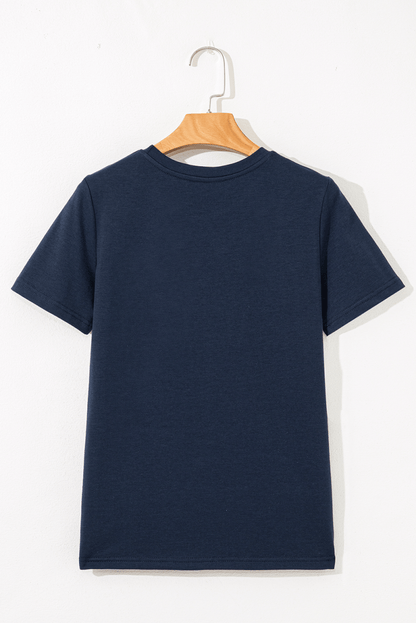 Dirty Blue Solid Color Toothpick Stripe Round Neck T Shirt - Love Salve 