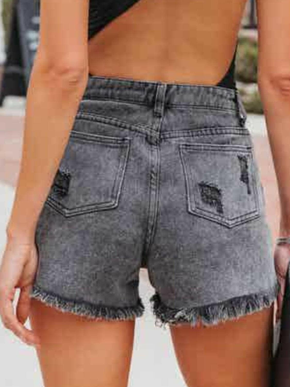 Distressed Fringe Denim Shorts with Pockets - Love Salve