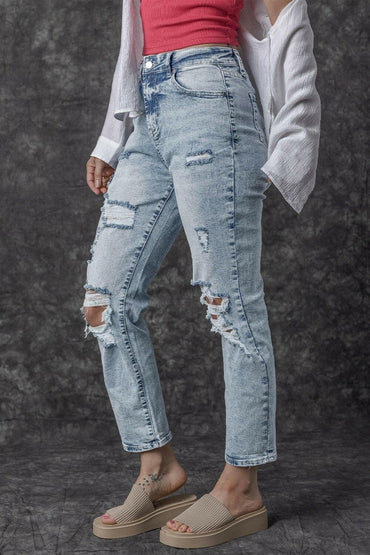 Distressed High Waist Jeans - Love Salve