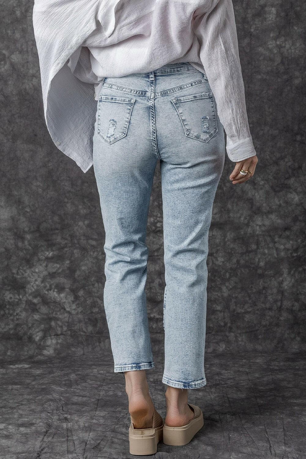 Distressed High Waist Jeans - Love Salve